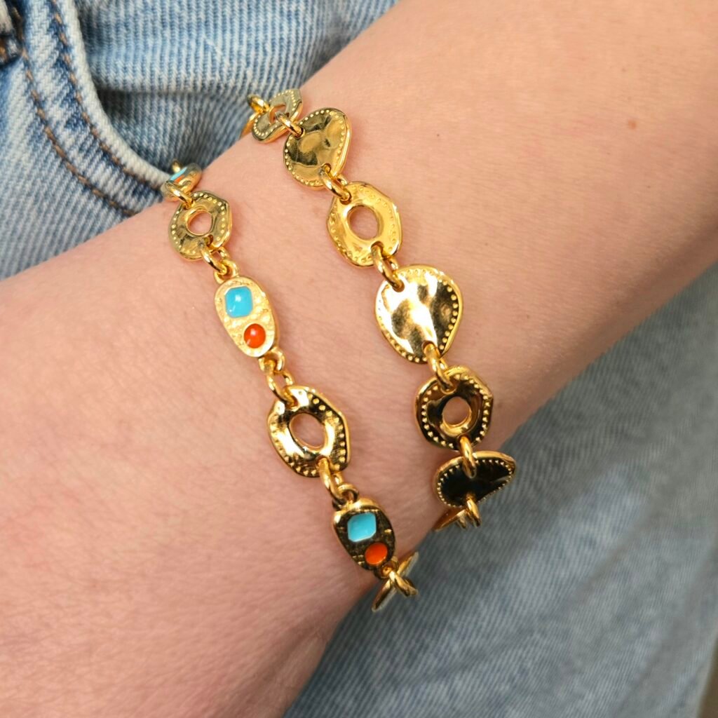 Iridizon βραχιόλι chain links επίχρυσο με σμάλτο