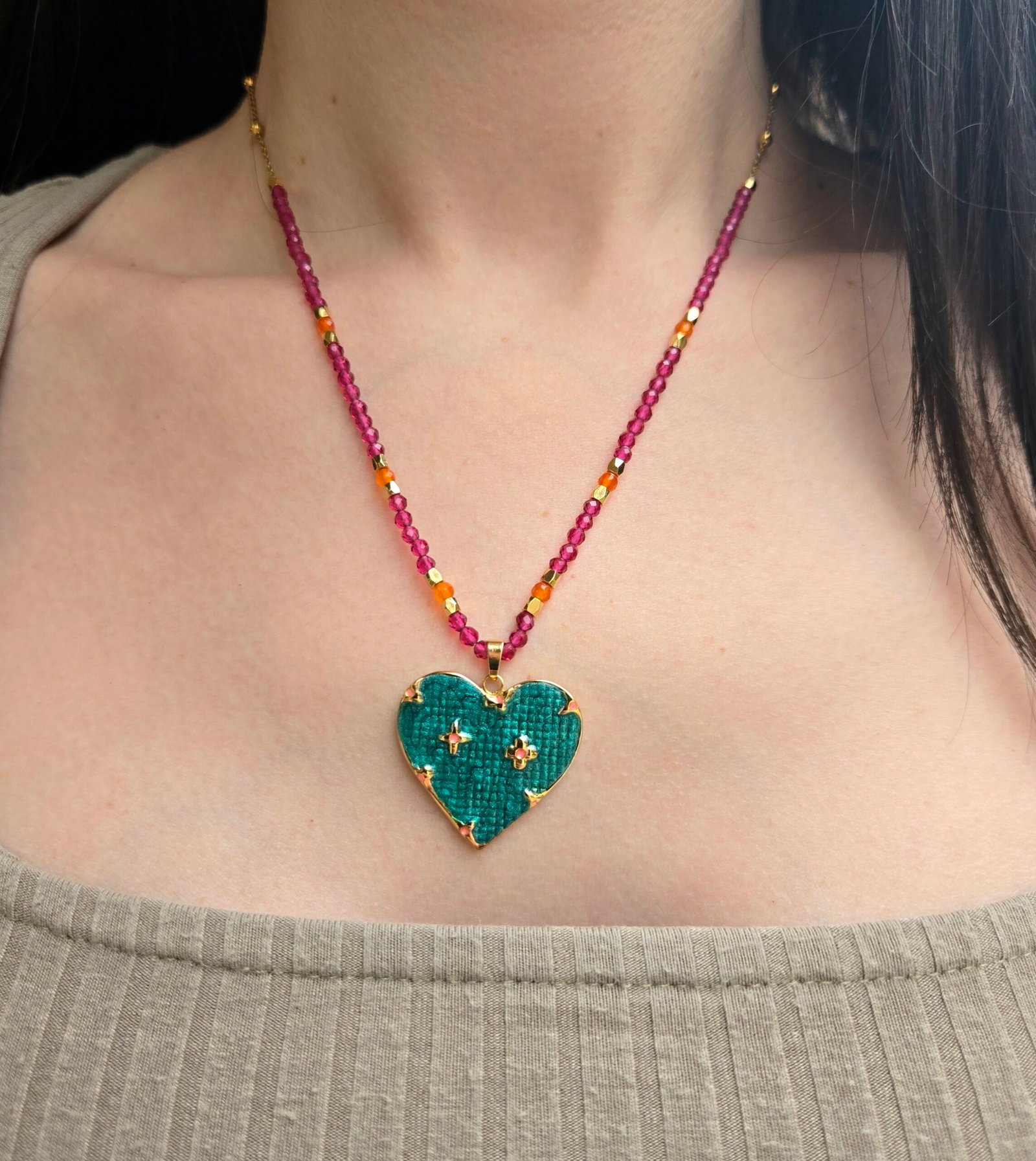 Iridizon κολιέ καρδιά σμάλτο & κρύσταλλα