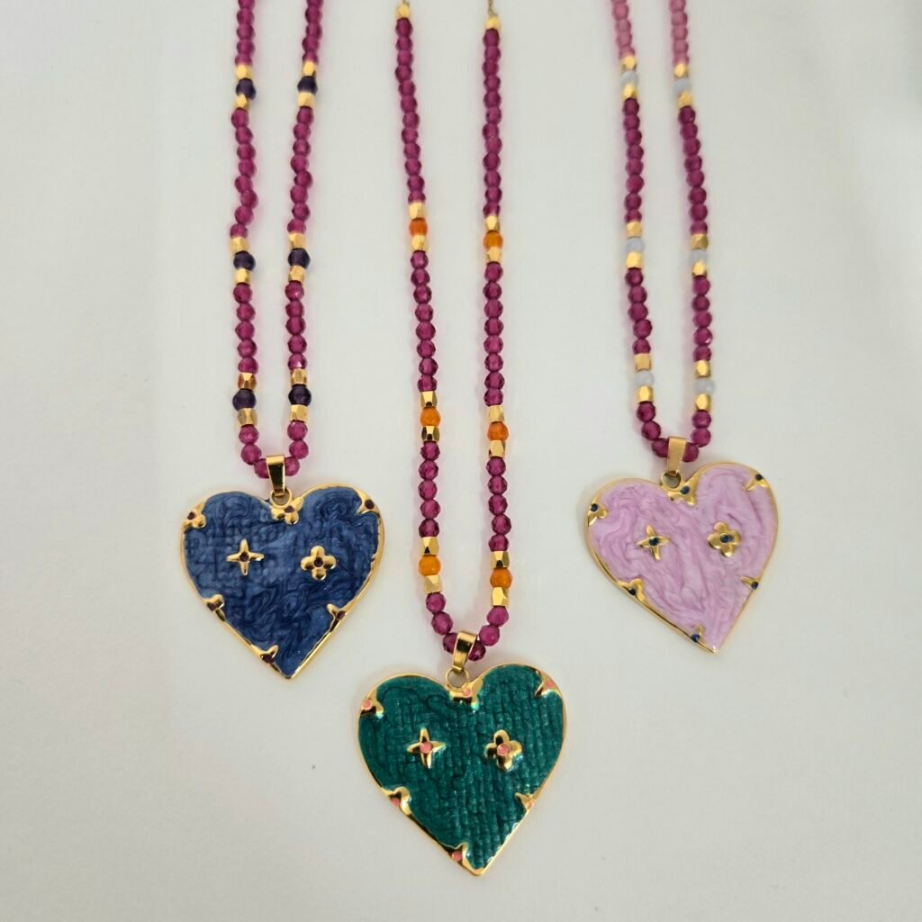 Iridizon κολιέ καρδιά σμάλτο & κρύσταλλα