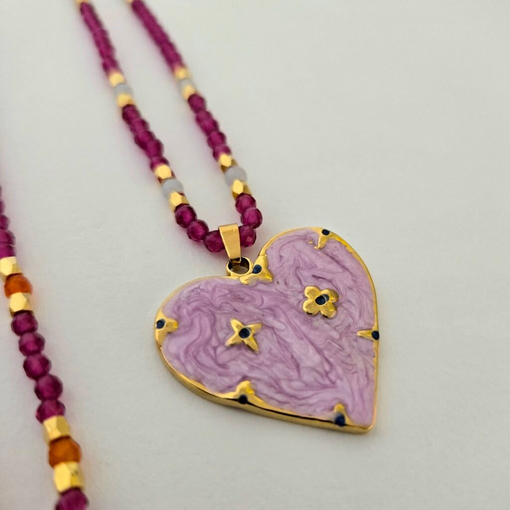 Iridizon κολιέ καρδιά σμάλτο & κρύσταλλα