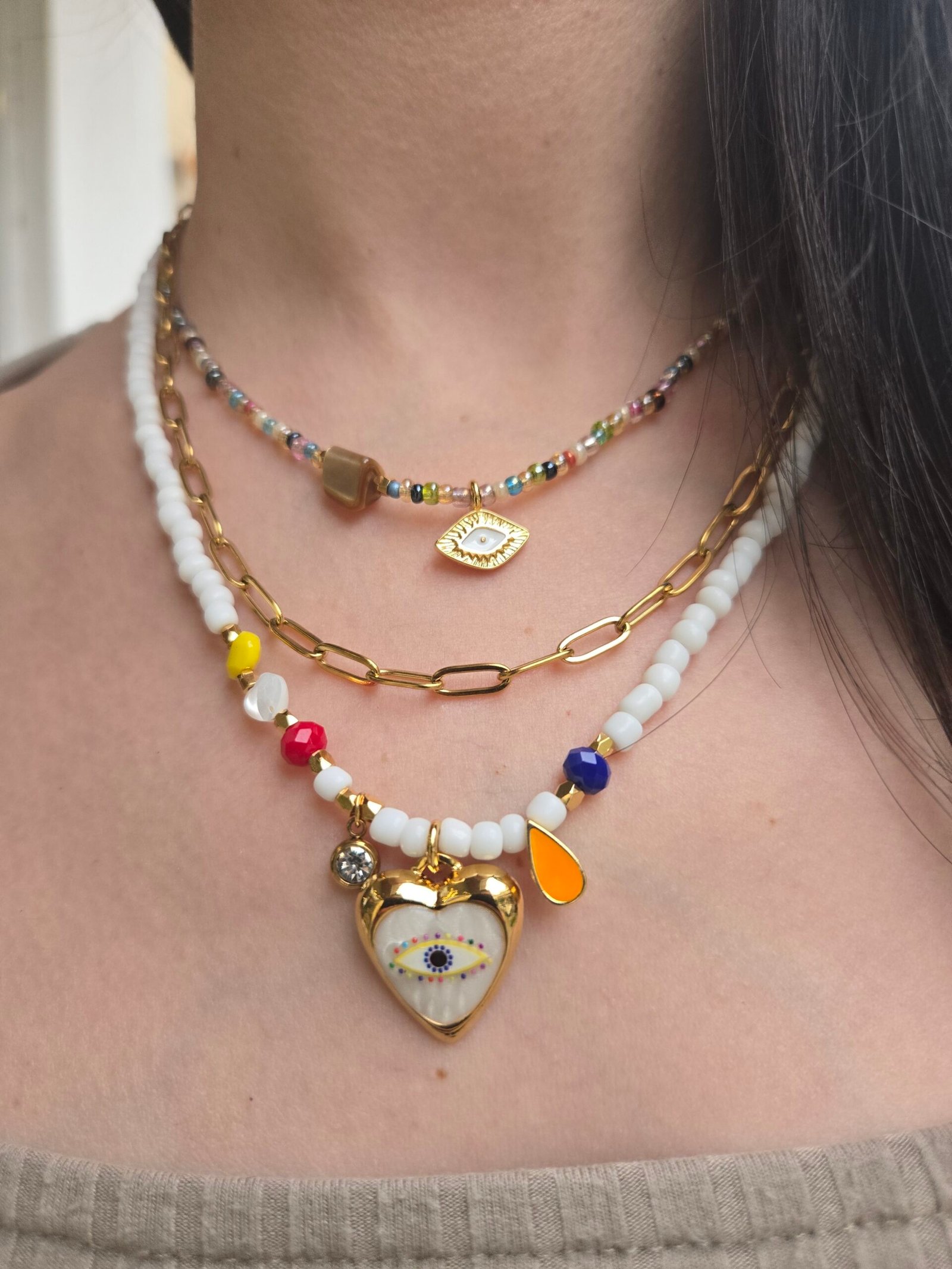 Iridizon κολιέ με μάτι και χάντρες